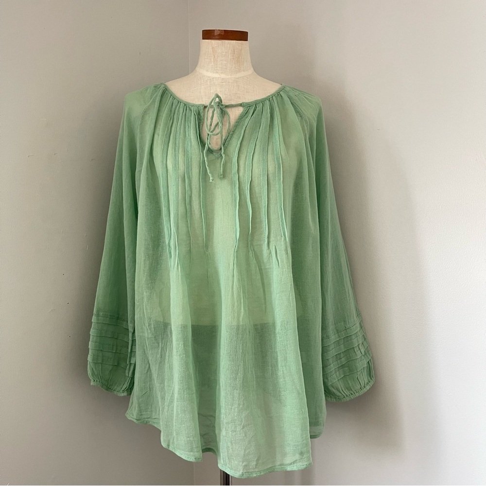 Fairycore whimsical Sundance Mint Green Gauzy peasant tunic EUC Large